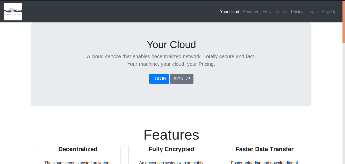 cloud service web page